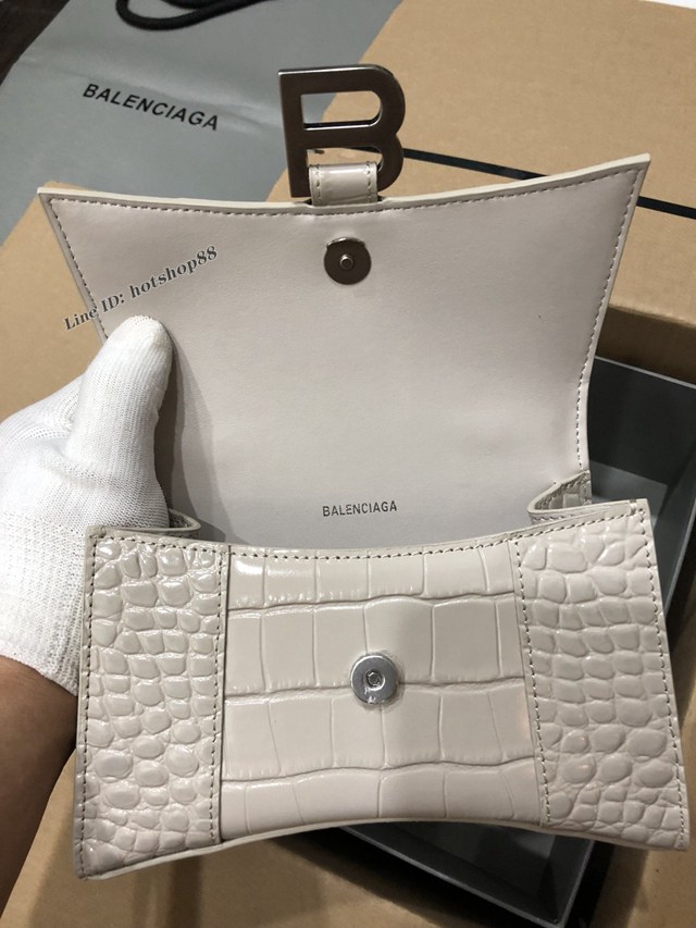 Balenciaga專櫃爆款小號手提女包 巴黎世家鱷魚灰白銀扣Hourglass沙漏包 fyj1671